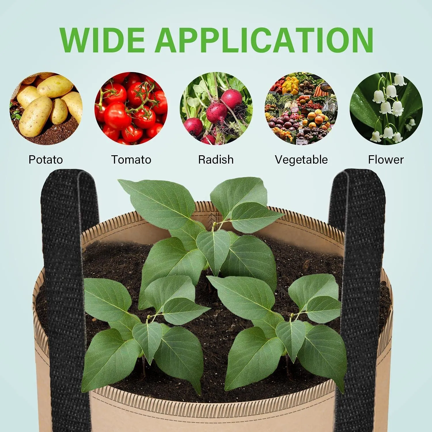 iPower 15 Gallon 5 Pack Grow Bags Nonwoven Fabric Pots Aeration Container with Strap Handles for Garden and Planting, 5-Pack Tan, 15 Gallon
