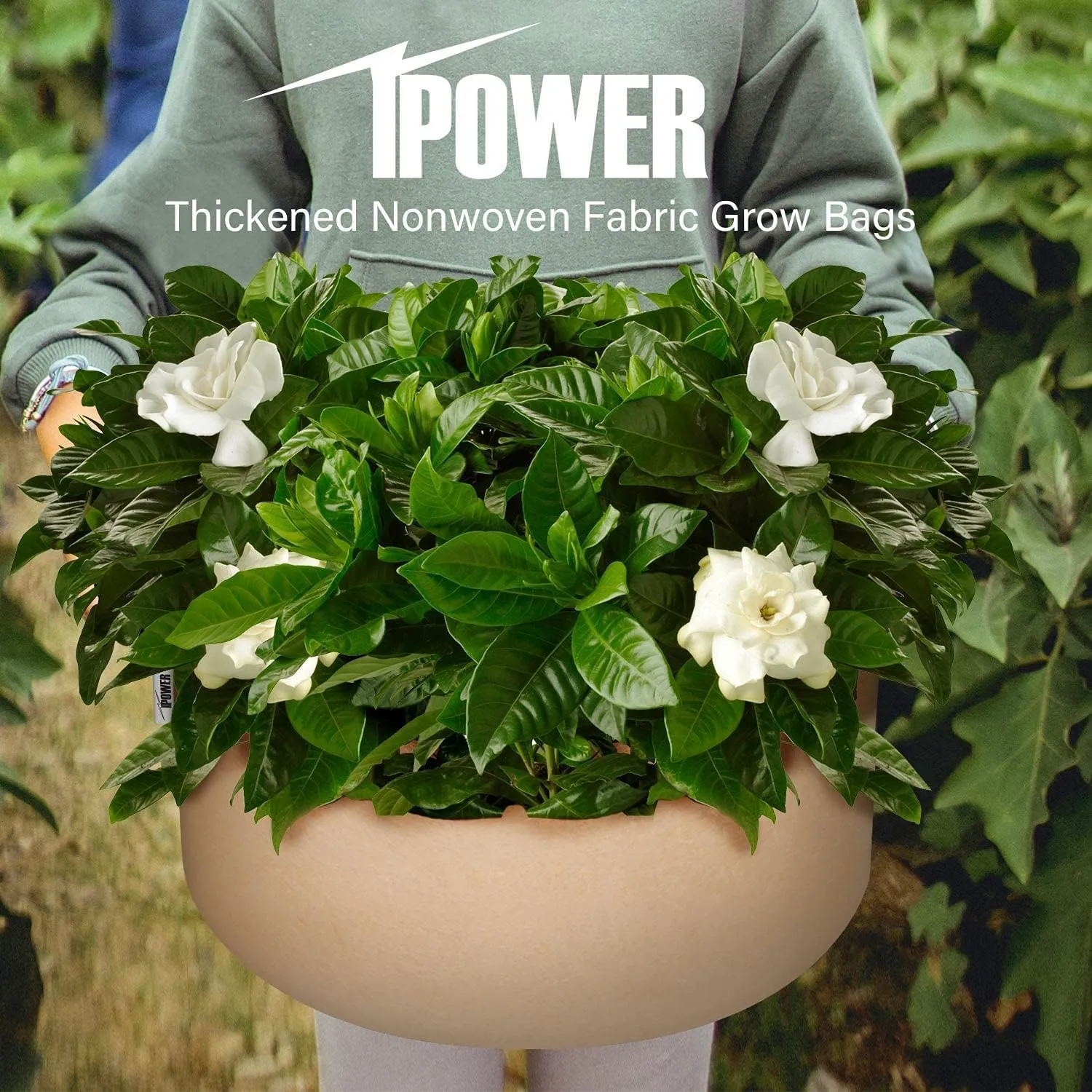 iPower 15 Gallon 5 Pack Grow Bags Nonwoven Fabric Pots Aeration Container with Strap Handles for Garden and Planting, 5-Pack Tan, 15 Gallon