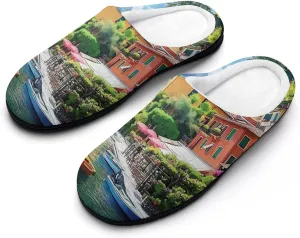 Italian Lakeside Sea View Slippers for Women Warm House Shoes Home Slippers Bedroom Shoes for Women Mom Ladies
