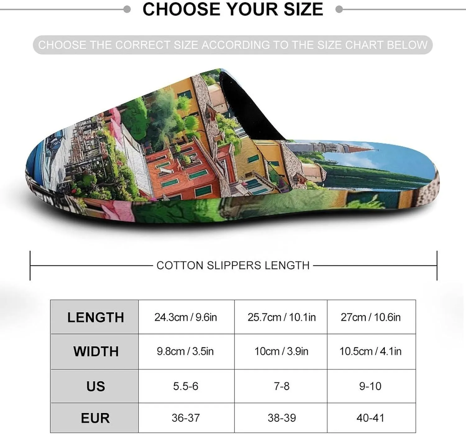 Italian Lakeside Sea View Women's Slippers Cute Warm House Shoes Home Slippers Spa Slippers Cotton Slippers
