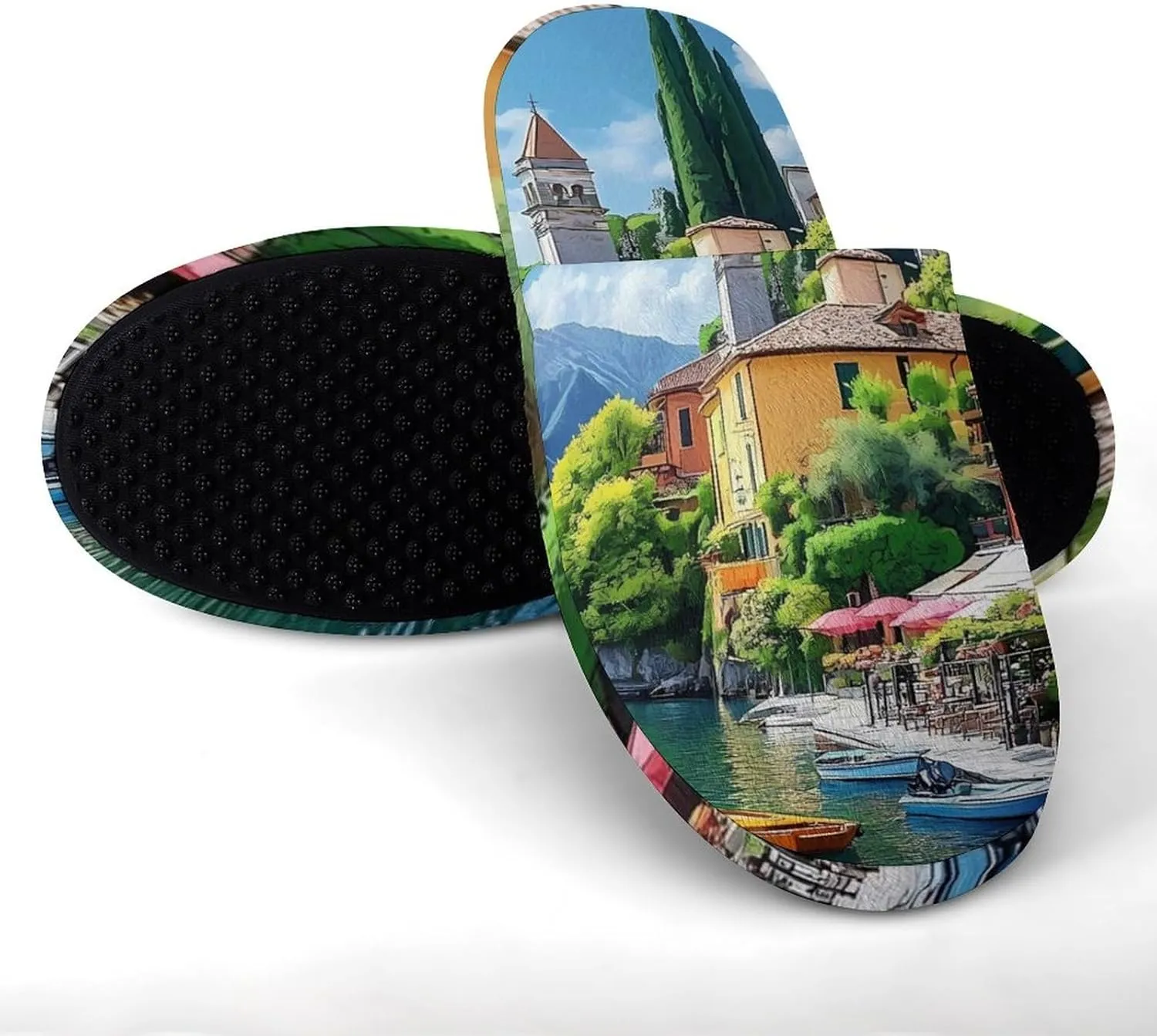 Italian Lakeside Sea View Women's Slippers Cute Warm House Shoes Home Slippers Spa Slippers Cotton Slippers