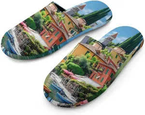 Italian Lakeside Sea View Women's Slippers Cute Warm House Shoes Home Slippers Spa Slippers Cotton Slippers