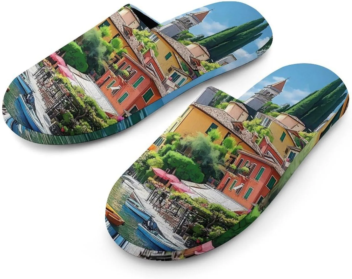 Italian Lakeside Sea View Women's Slippers Cute Warm House Shoes Home Slippers Spa Slippers Cotton Slippers