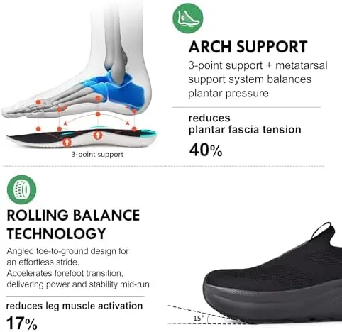 JACKSHIBO Mens Slip in Free up Hands Shoes Wide Toe Box Arch Support Orthopedic Walking Sneakers Cushioned Thick Zero Drop Sole Metatarsal Pads