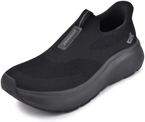 JACKSHIBO Mens Slip in Free up Hands Shoes Wide Toe Box Arch Support Orthopedic Walking Sneakers Cushioned Thick Zero Drop Sole Metatarsal Pads