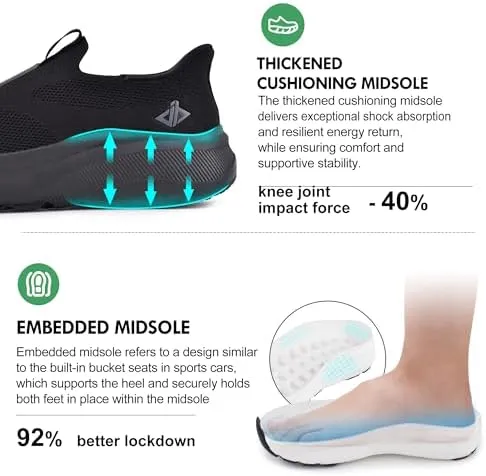 JACKSHIBO Mens Slip in Free up Hands Shoes Wide Toe Box Arch Support Orthopedic Walking Sneakers Cushioned Thick Zero Drop Sole Metatarsal Pads