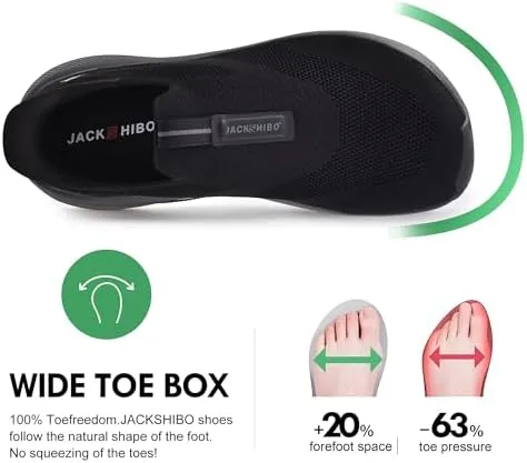 JACKSHIBO Mens Slip in Free up Hands Shoes Wide Toe Box Arch Support Orthopedic Walking Sneakers Cushioned Thick Zero Drop Sole Metatarsal Pads