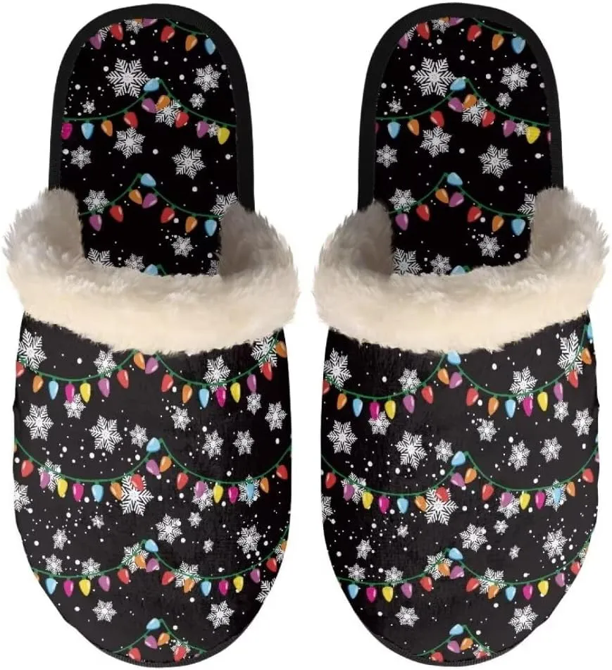 Jeiento Christmas Slippers for Men Women Comfortable Cotton Memory Foam Slippers Soft Fluffy Warm House Shoes Bedroom Slipper