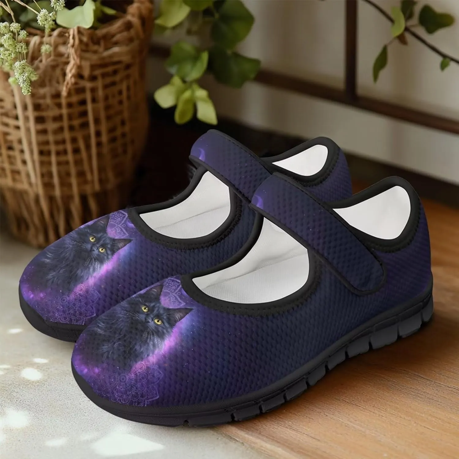 Jeiento Womens Casual Shoes Cartoon Cats Comfy Non Slip Dressy Shoes Walking Flat Shoes Slip-On