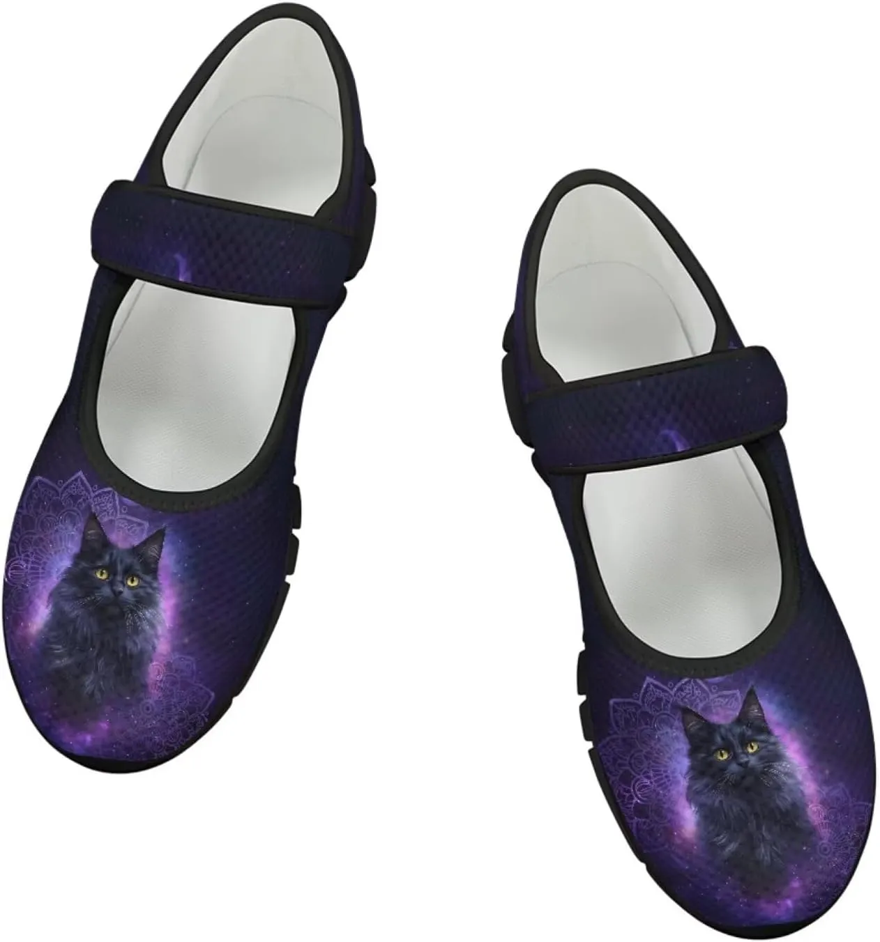 Jeiento Womens Casual Shoes Cartoon Cats Comfy Non Slip Dressy Shoes Walking Flat Shoes Slip-On