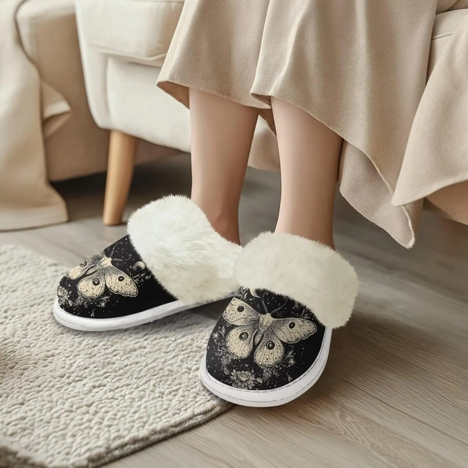 Jeiento Women's Indoor Bedroom Slipper for Women, Butterfly Print House Shoe
