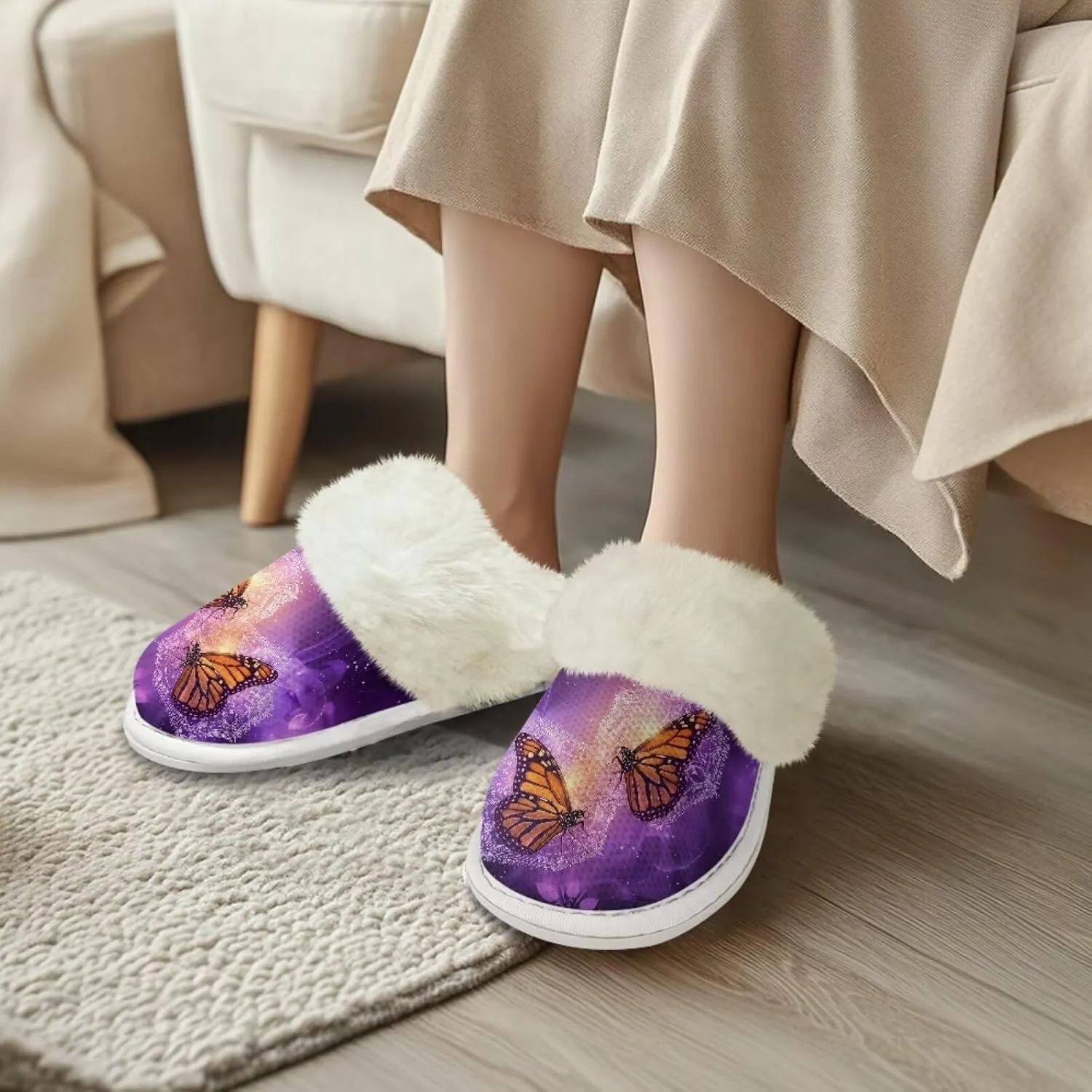 Jeiento Women's Indoor Bedroom Slipper for Women, Butterfly Print House Shoe