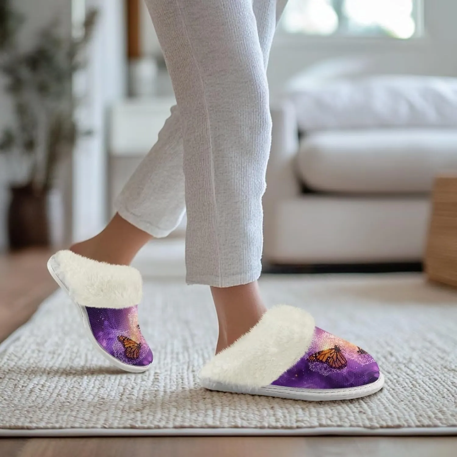 Jeiento Women's Indoor Bedroom Slipper for Women, Butterfly Print House Shoe