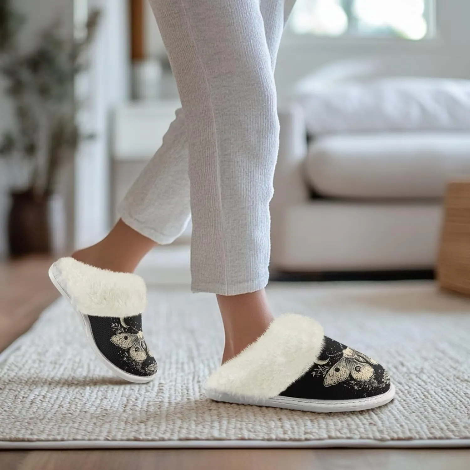 Jeiento Women's Indoor Bedroom Slipper for Women, Butterfly Print House Shoe