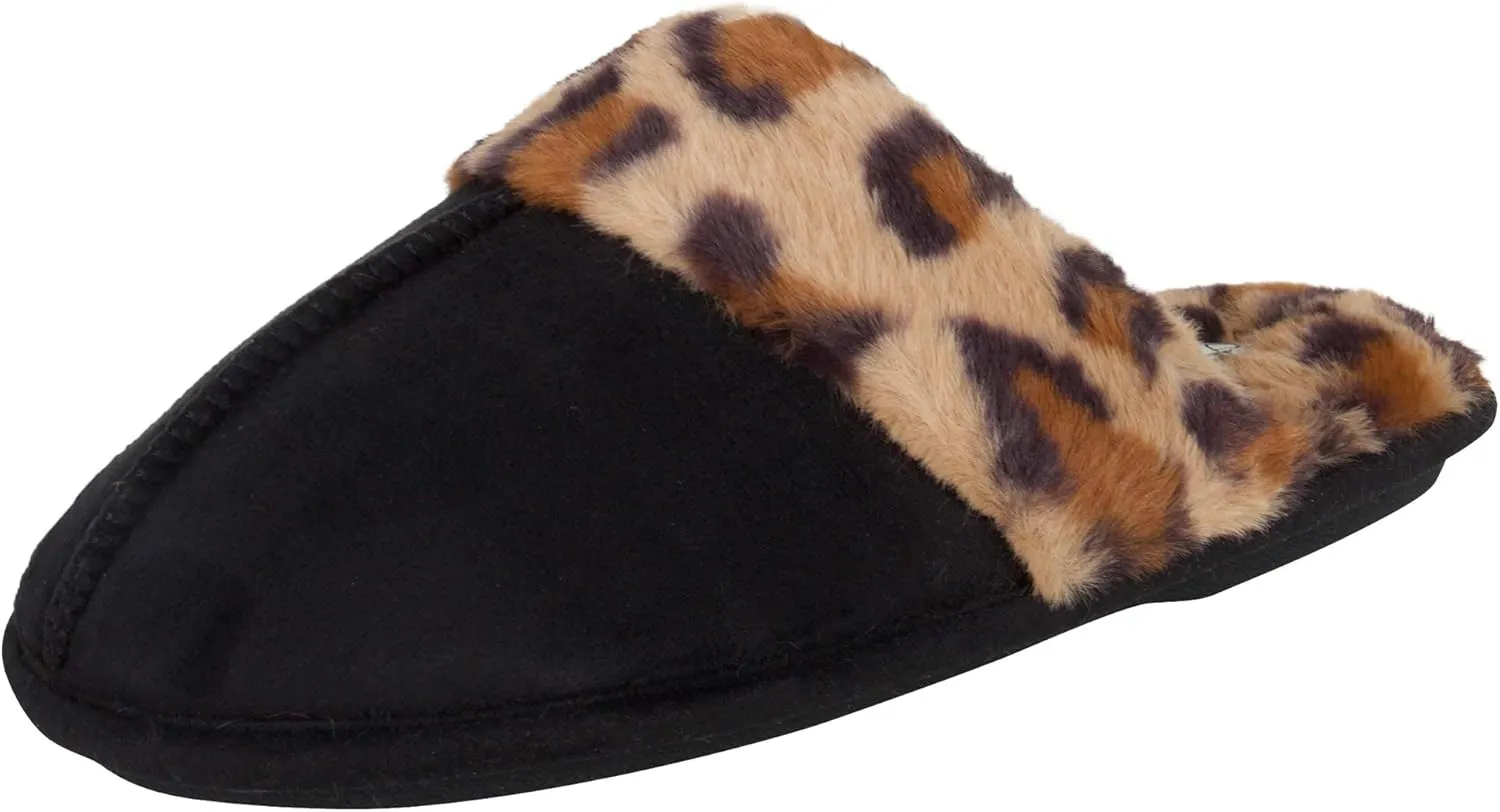Jessica Simpson Women's Comfy Faux Fur House Slipper Slip-On Scuff Memory Foam Soft Plush Lining