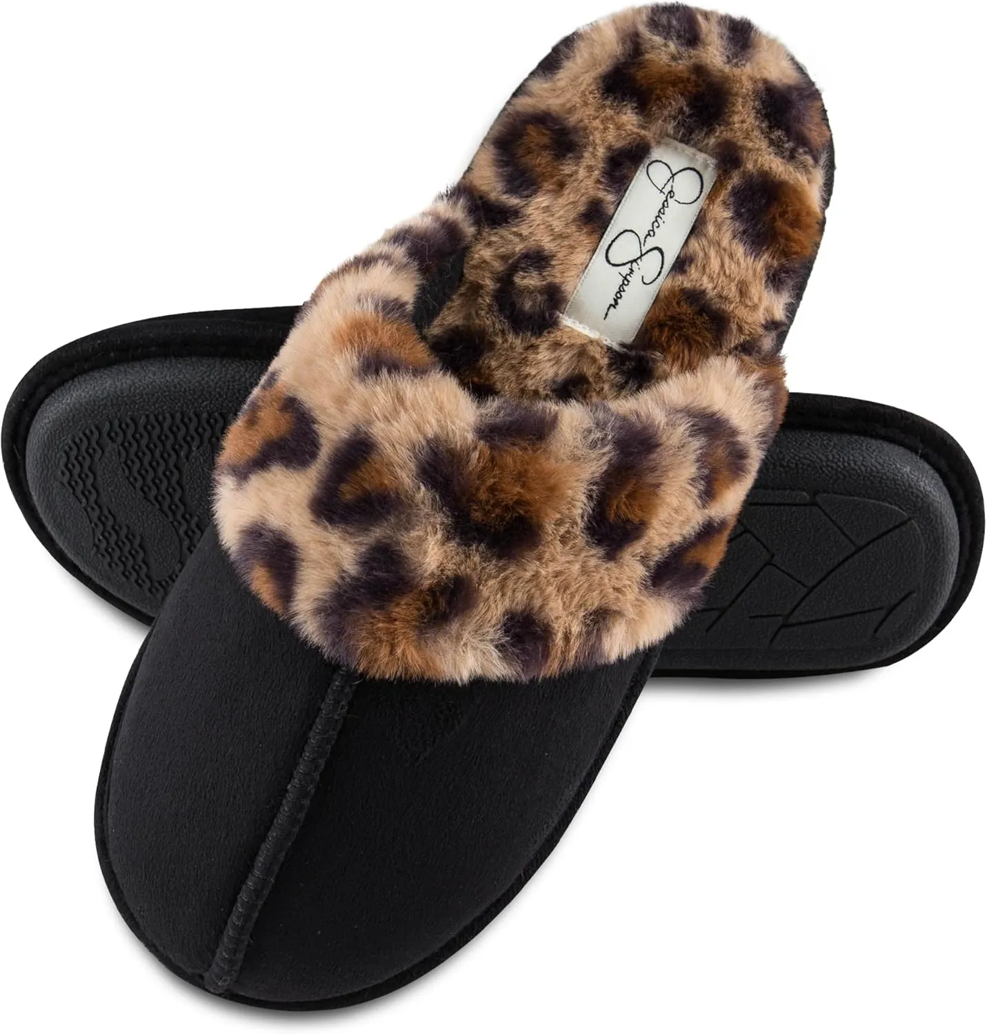 Jessica Simpson Women's Comfy Faux Fur House Slipper Slip-On Scuff Memory Foam Soft Plush Lining