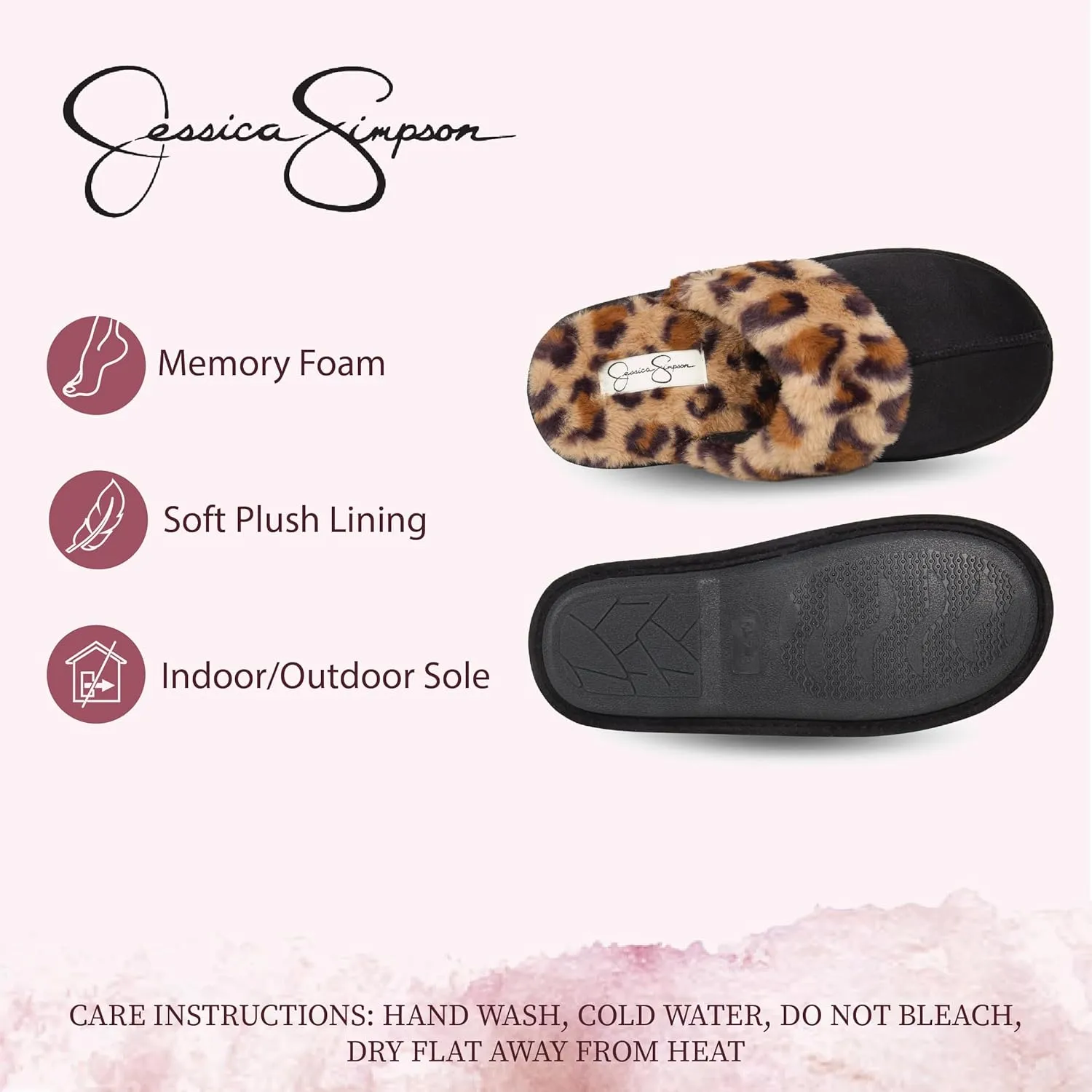 Jessica Simpson Women's Comfy Faux Fur House Slipper Slip-On Scuff Memory Foam Soft Plush Lining