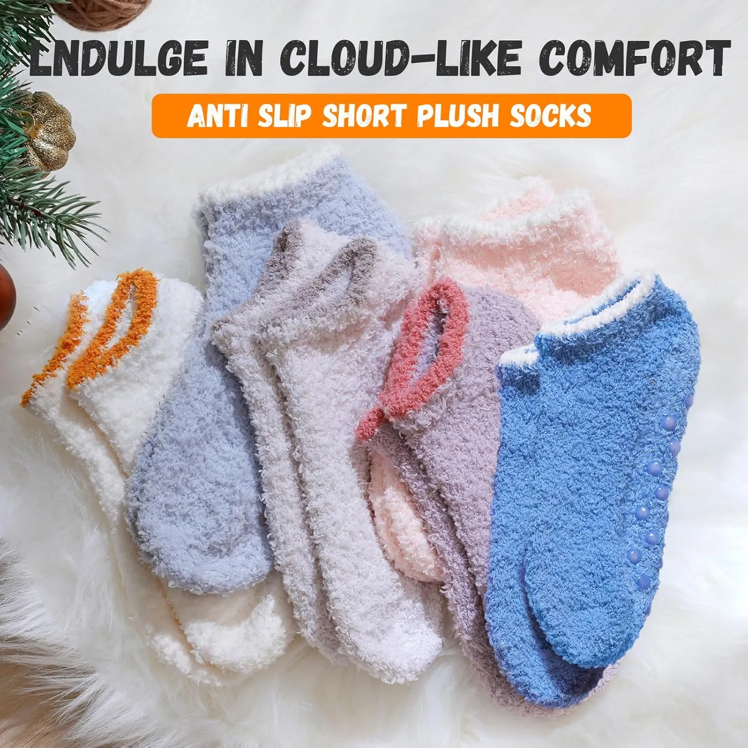 jeuhut 6 Pairs Fuzzy Grip Socks for Women Soft Cozy Fluffy Slipper Socks with Grips Winter Warm Stocking Stuffers