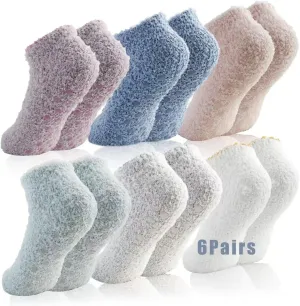 jeuhut 6 Pairs Fuzzy Grip Socks for Women Soft Cozy Fluffy Slipper Socks with Grips Winter Warm Stocking Stuffers