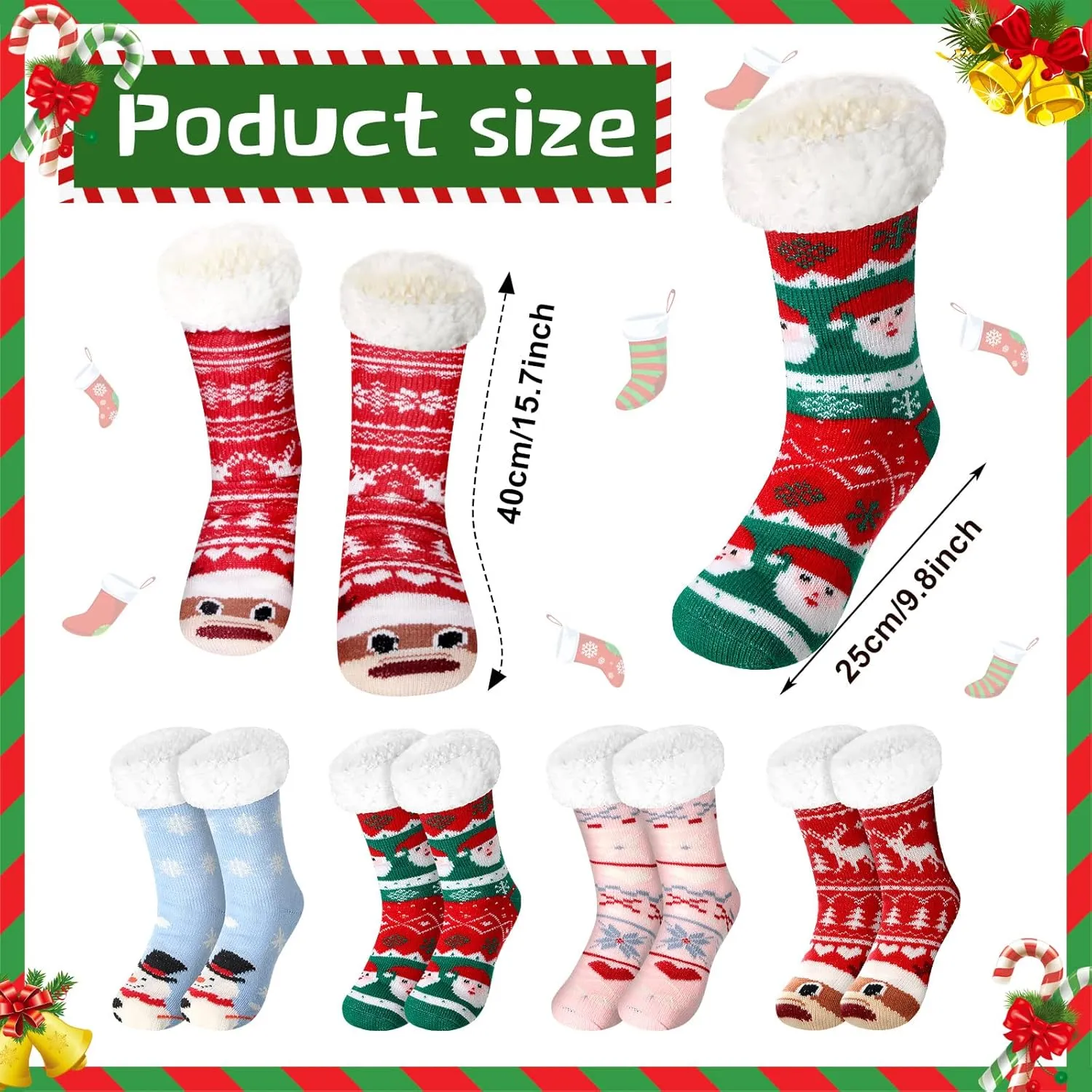 Jeyiour 4 Pairs Christmas Women's Fuzzy Slipper Socks Fleece Xmas Slipper Socks Thick Warm for Winter Christmas Party Gifts