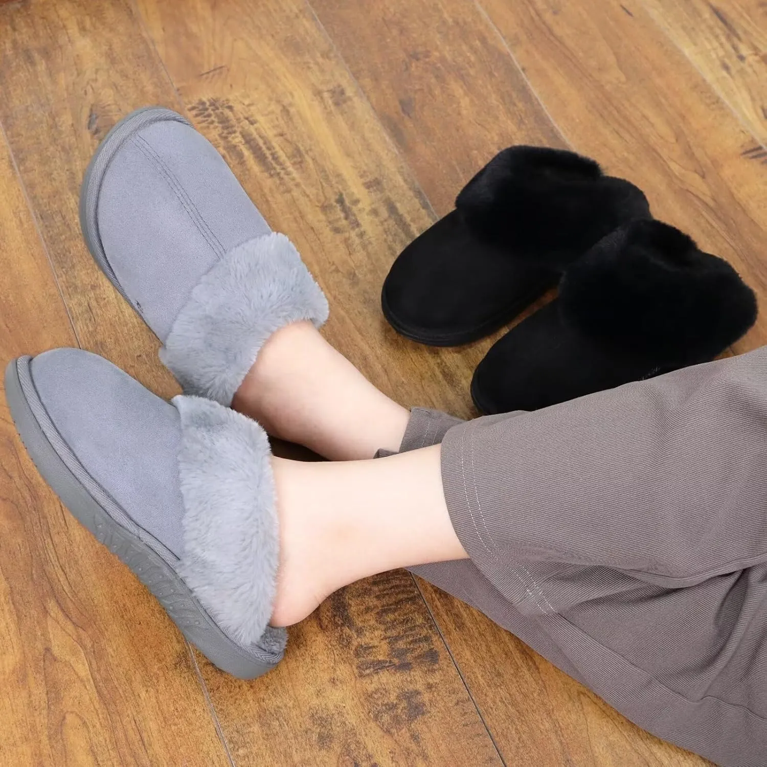jiajiale Women's Memory Foam Slippers Ladies Slip On Arch Support Suede Scuff Slipper Cozy Fuzzy Faux Fur Winter House Shoes Indoor Outdoor