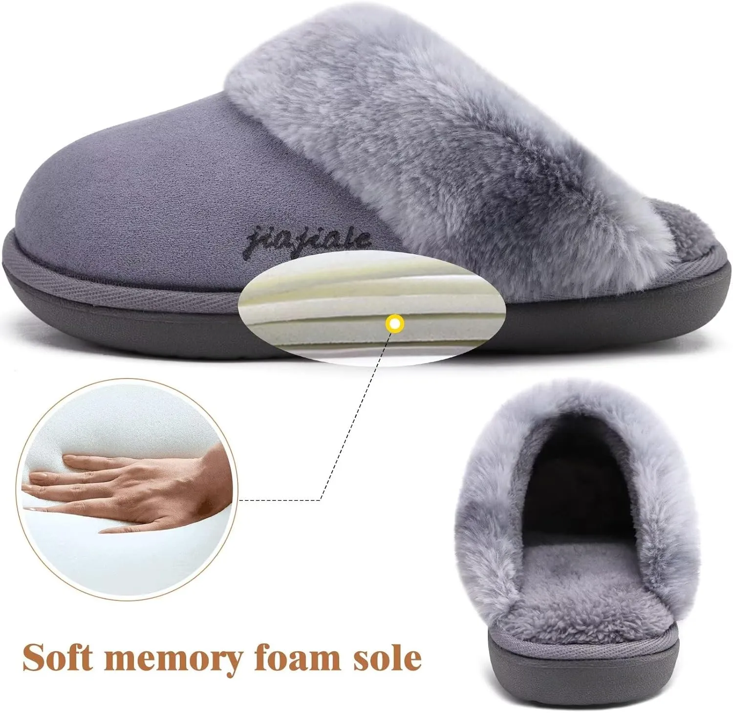 jiajiale Women's Memory Foam Slippers Ladies Slip On Arch Support Suede Scuff Slipper Cozy Fuzzy Faux Fur Winter House Shoes Indoor Outdoor