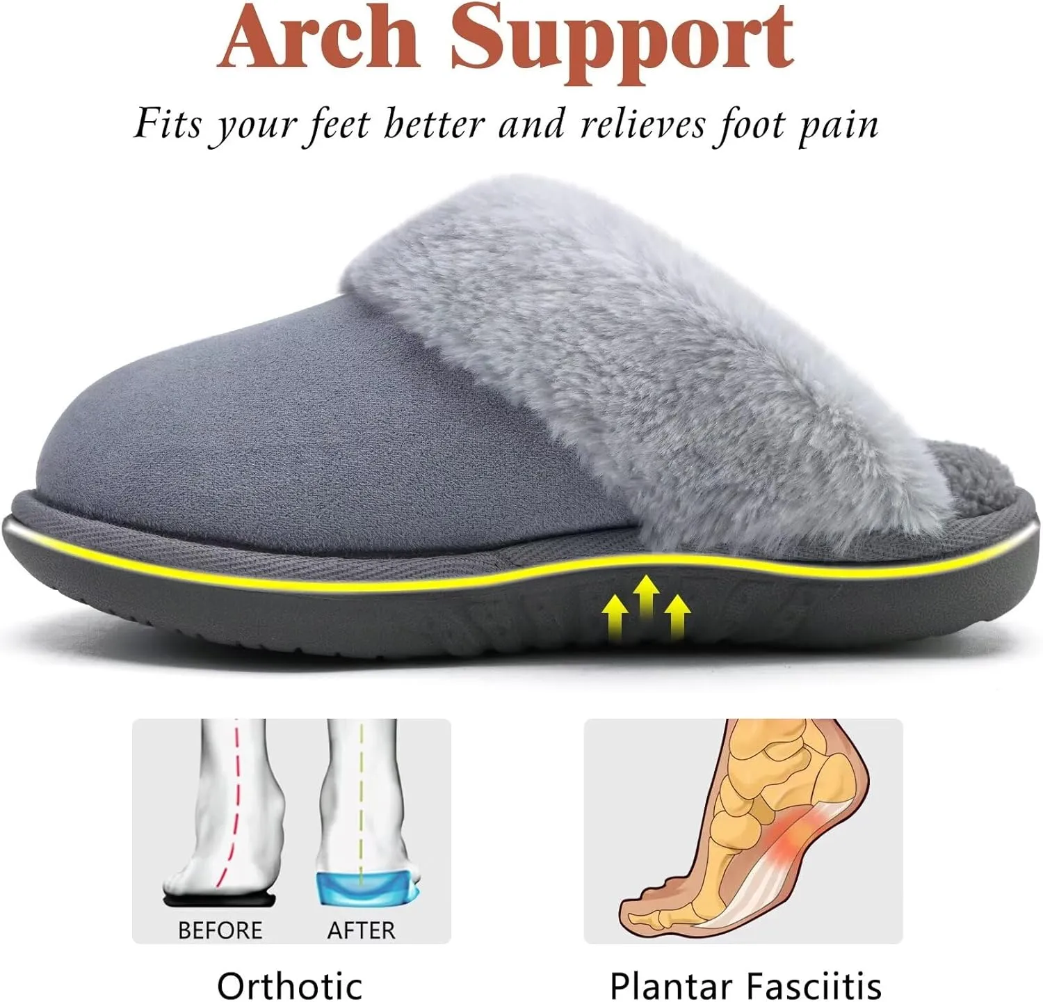 jiajiale Women's Memory Foam Slippers Ladies Slip On Arch Support Suede Scuff Slipper Cozy Fuzzy Faux Fur Winter House Shoes Indoor Outdoor