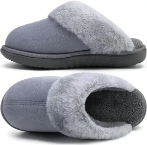 jiajiale Women's Memory Foam Slippers Ladies Slip On Arch Support Suede Scuff Slipper Cozy Fuzzy Faux Fur Winter House Shoes Indoor Outdoor