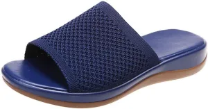JITUUE Women's Mesh Synthetic Leather Open Toe Platform Slippers Cushioned Sole Flat Sandals
