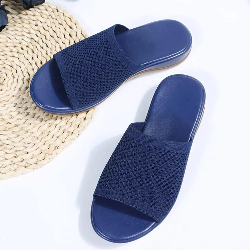 JITUUE Women's Mesh Synthetic Leather Open Toe Platform Slippers Cushioned Sole Flat Sandals