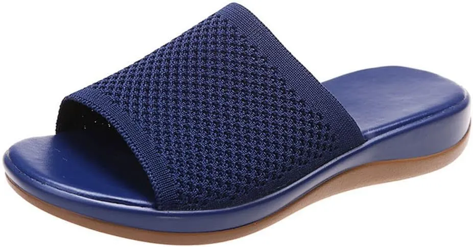 JITUUE Women's Mesh Synthetic Leather Open Toe Platform Slippers Cushioned Sole Flat Sandals