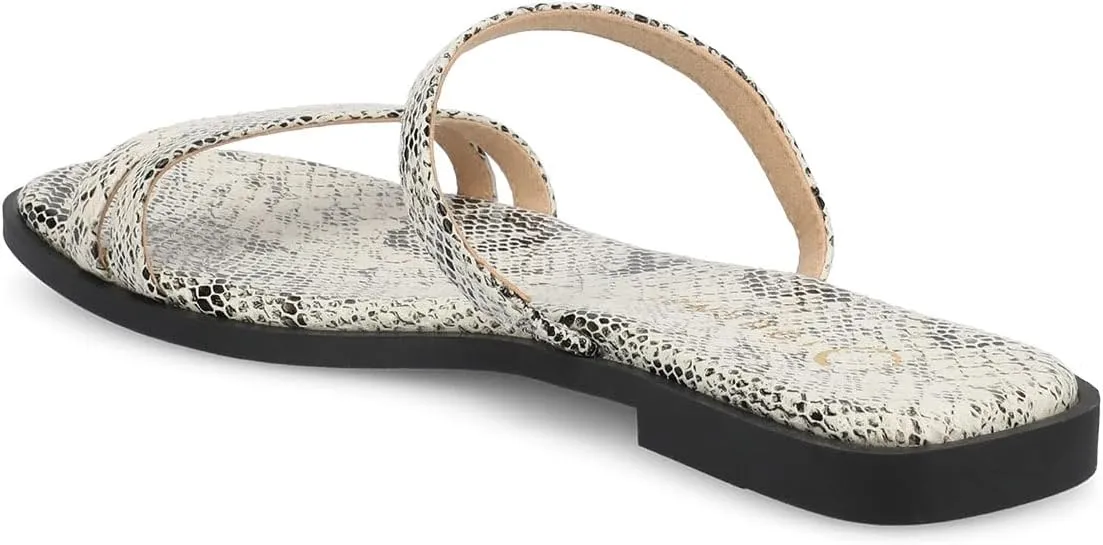 Journee Collection Womens Brisa Slip On Flat Sandals Multi Strap Cushioned Open Square Toe Spring Summer Shoe