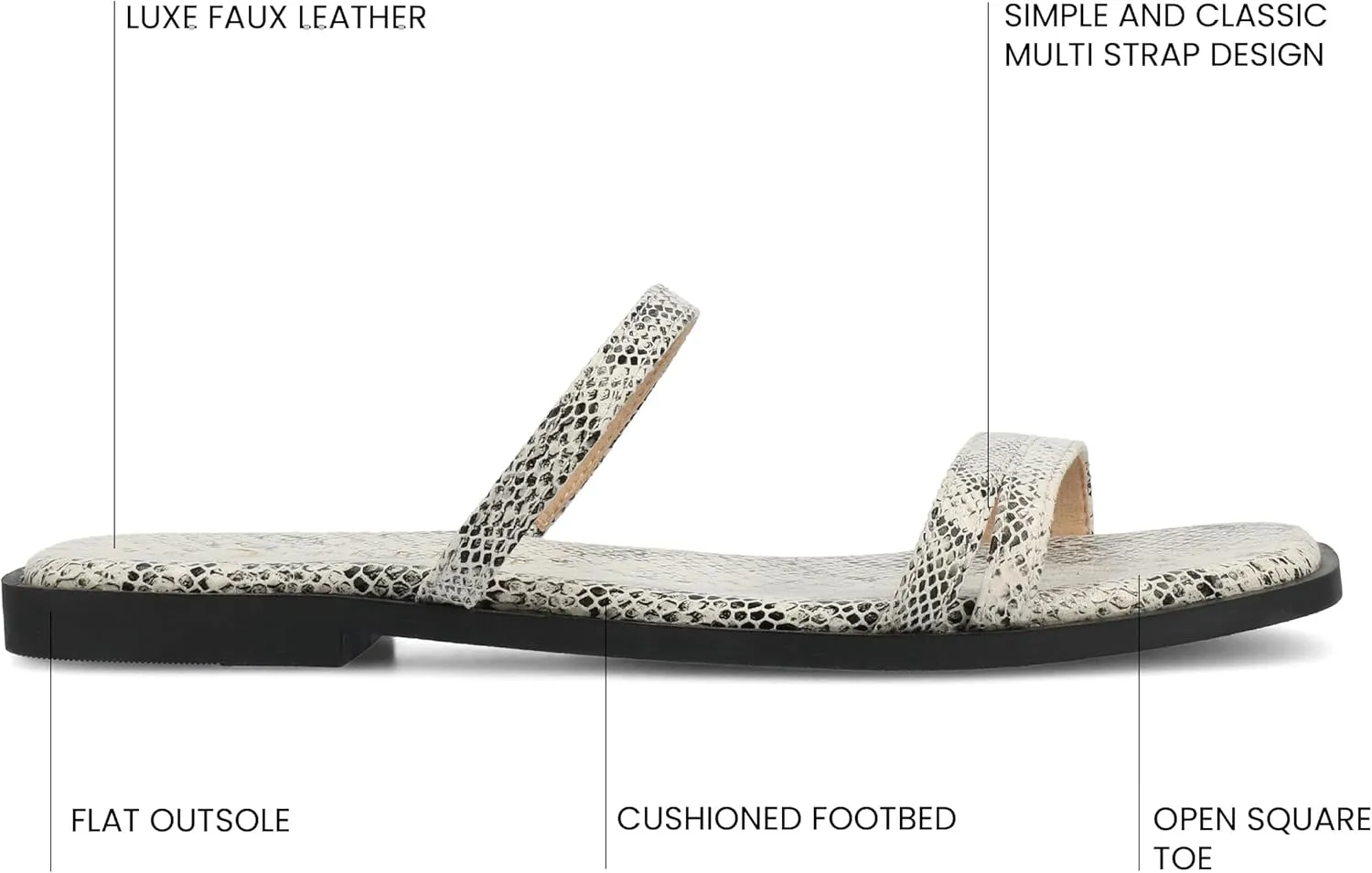 Journee Collection Womens Brisa Slip On Flat Sandals Multi Strap Cushioned Open Square Toe Spring Summer Shoe