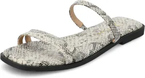 Journee Collection Womens Brisa Slip On Flat Sandals Multi Strap Cushioned Open Square Toe Spring Summer Shoe