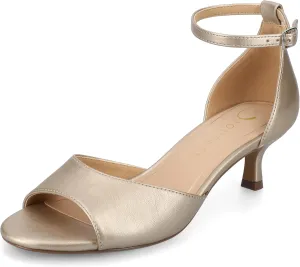 Journee Womens cushioned footbeds Jezzie kitten heel faux leather ankle strap and buckle open toe 2-inch heel
