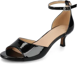 Journee Womens cushioned footbeds Jezzie kitten heel faux leather ankle strap and buckle open toe 2-inch heel