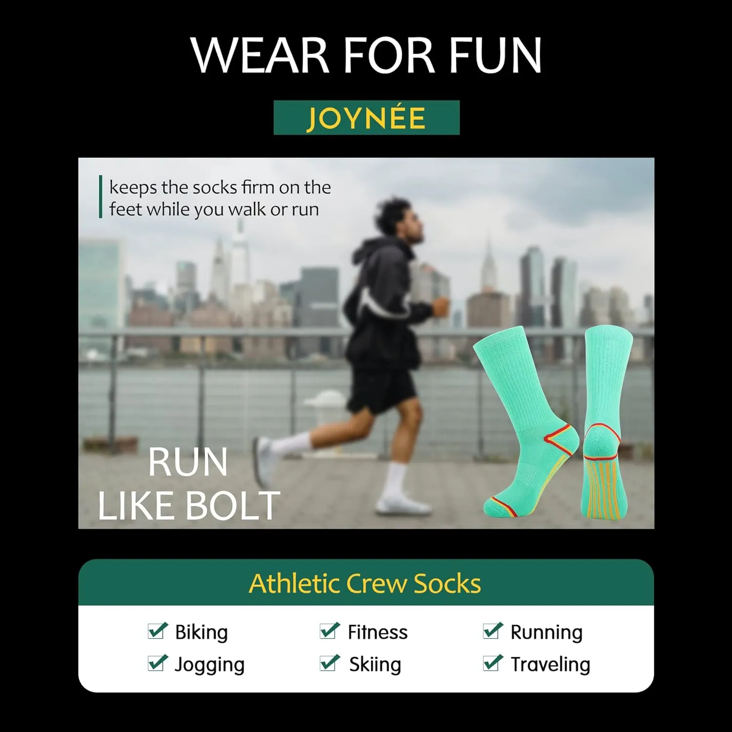 JOYNÉE Mens 6 Pack Athletic Performance Cushion Crew Socks for Running and Workout