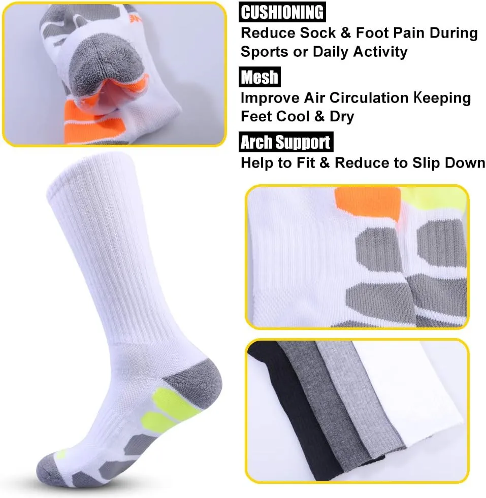 JOYNÉE Mens 6 Pack Athletic Performance Cushion Crew Socks for Running and Workout