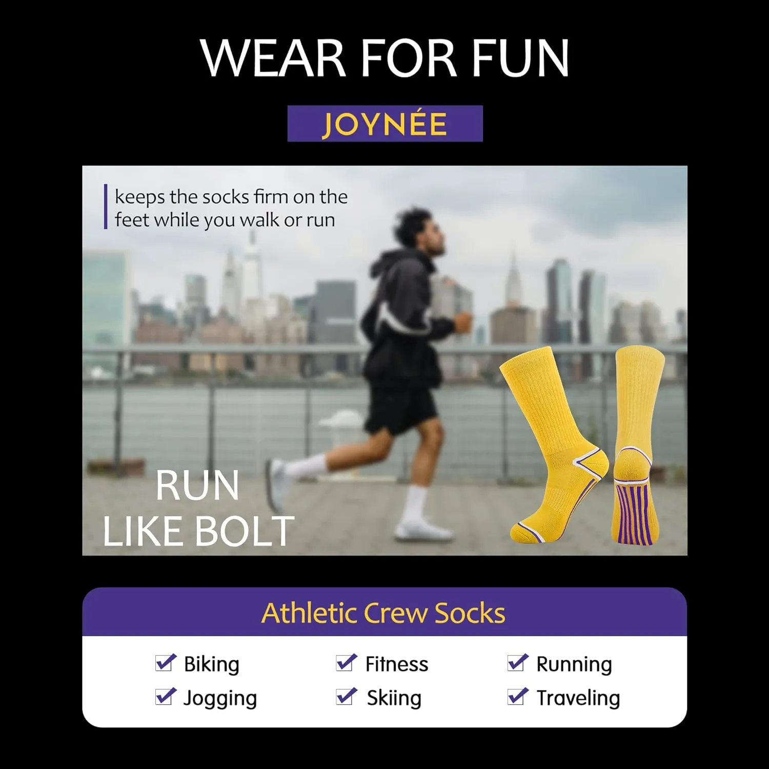 JOYNÉE Mens 6 Pack Athletic Performance Cushion Crew Socks for Running and Workout