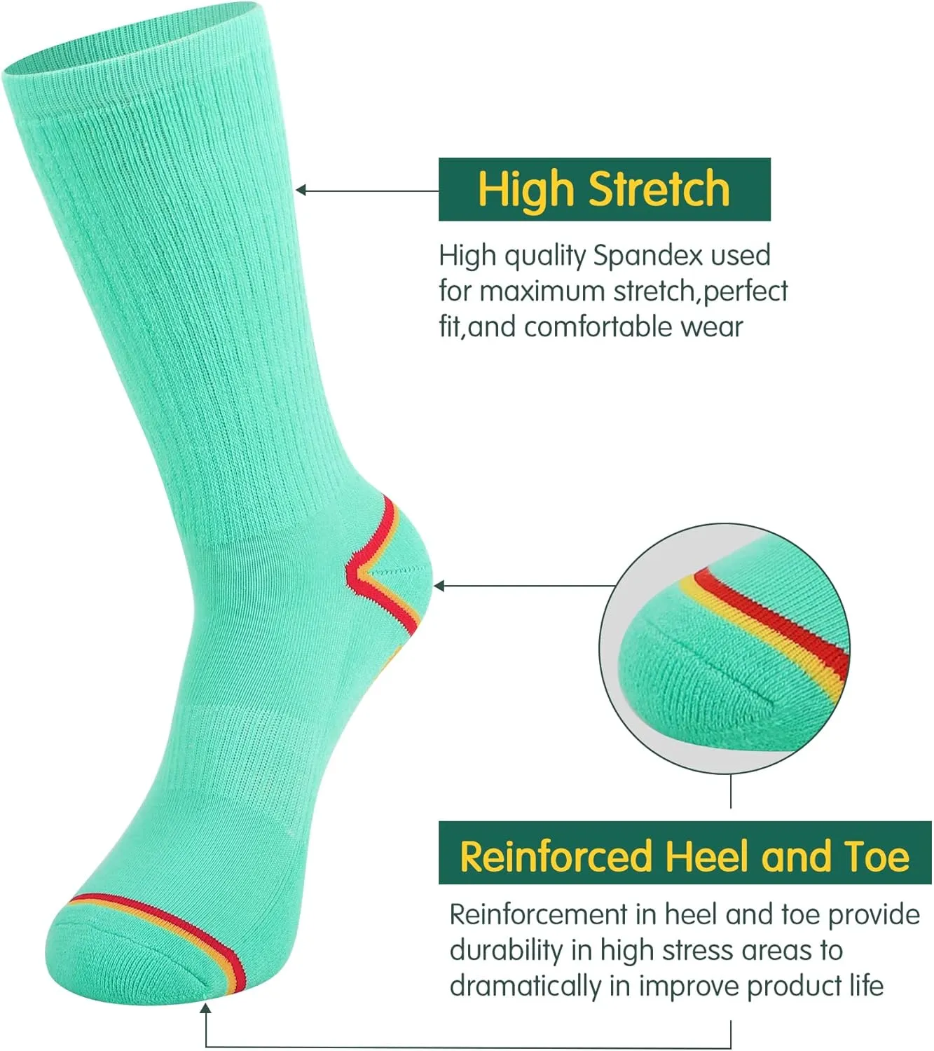 JOYNÉE Mens 6 Pack Athletic Performance Cushion Crew Socks for Running and Workout