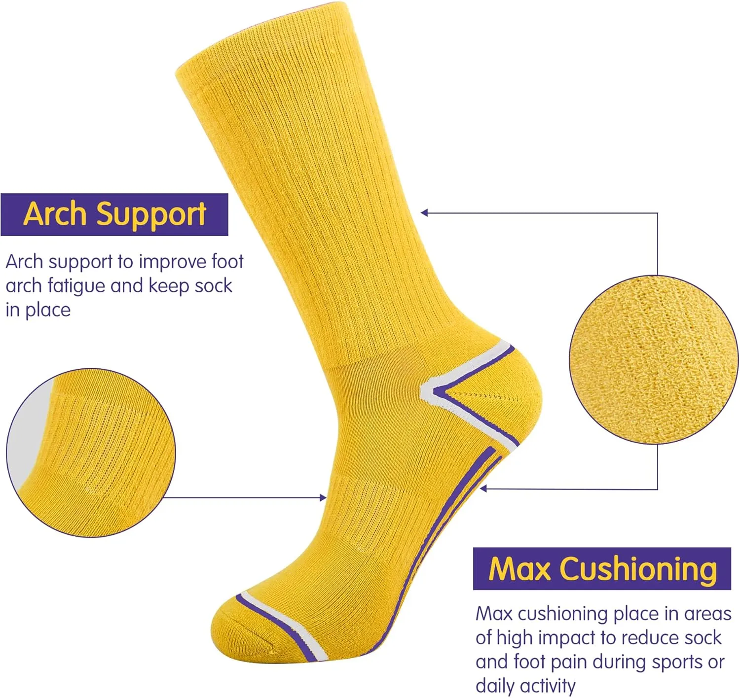 JOYNÉE Mens 6 Pack Athletic Performance Cushion Crew Socks for Running and Workout
