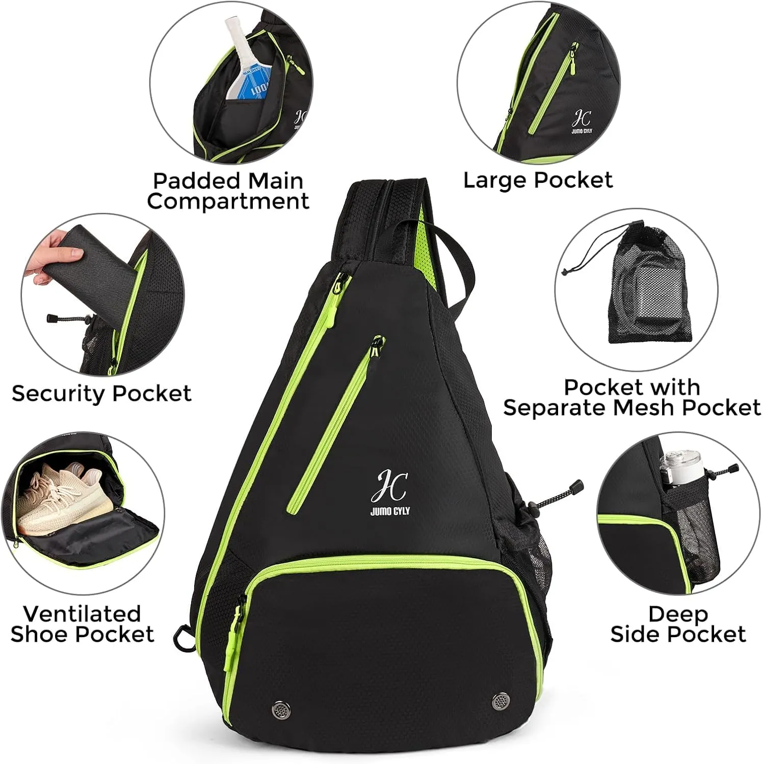 JUMO CYLY Pickleball Bag,Pickleball Bags with Shoe Compartment Adjustable,Pickleball Backpack for Men and Women,Lightweight Unisex Crossbody Casual Sling Sport Bag Fence Hook Safety Pocket