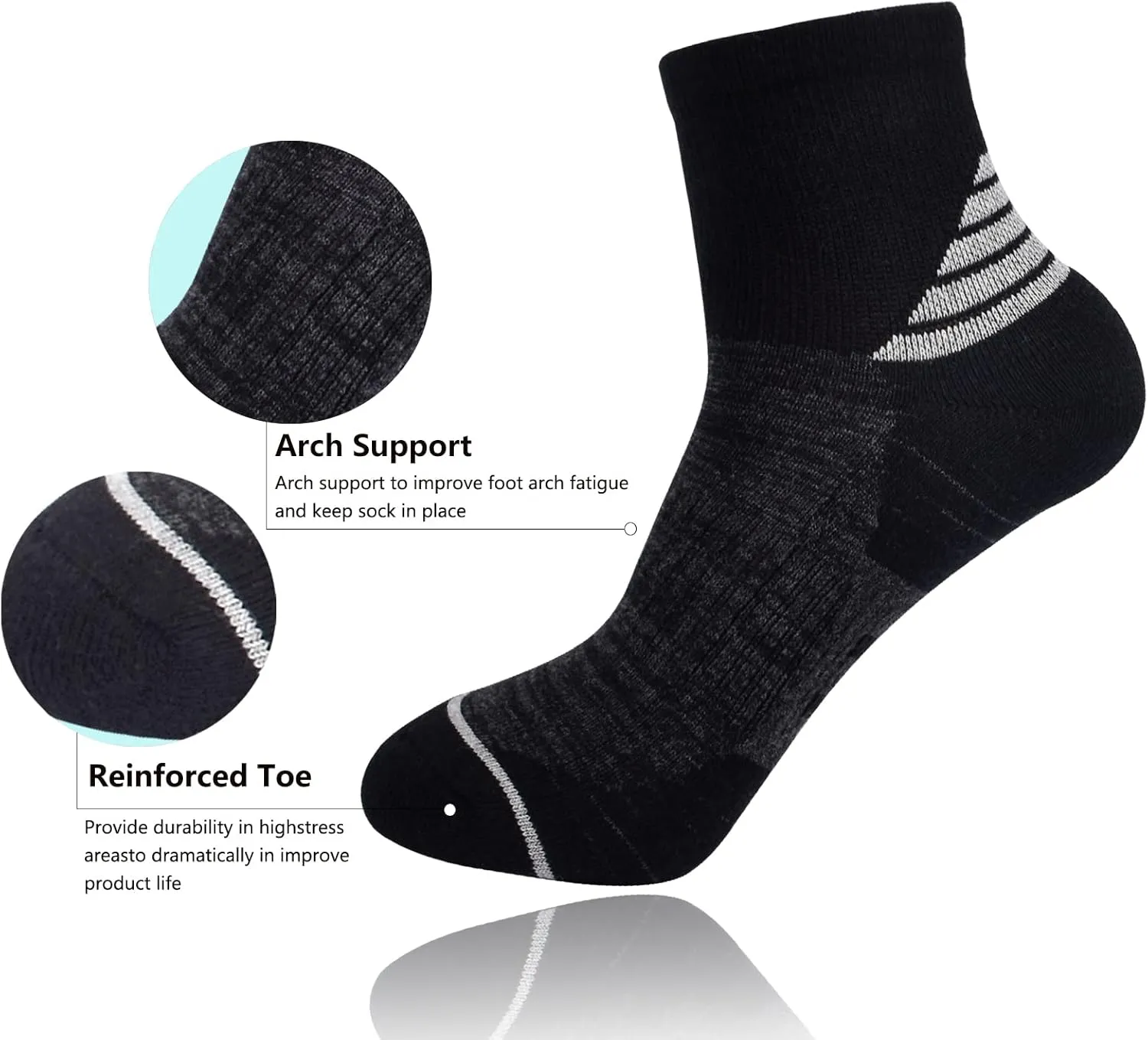 J.WMEET Women's Athletic Ankle Socks Quarter Cushioned Running Socks Hiking Performance Sport Cotton Socks 6 Pack