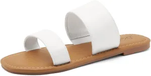 katliu Women's Flat Sandals Two Strap Slide Sandals Open Toe