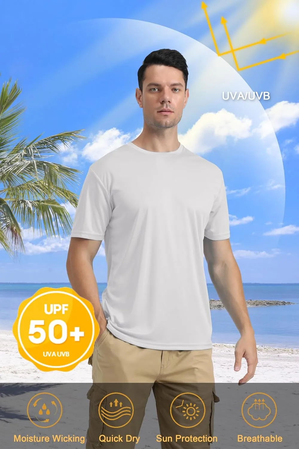 KEFITEVD Men's Short Sleeve UPF 50  Sun Protection Shirts Quick Dry Rashguard Swim Shirt SPF Workout Fishing Athletic T-Shirt