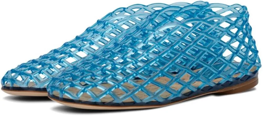 keleimusi Women's Woven Jelly Flats Slip-On Square Toe Mesh Ballet Flats Sole Lightweight Breathable Summer Slides Clear Hollow Jelly Sandals Beach Ballerina Shoes