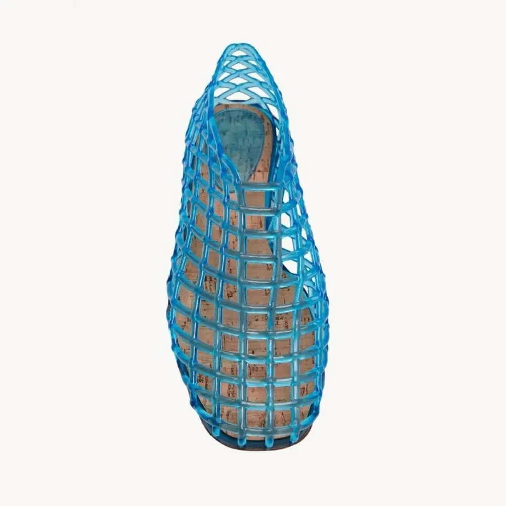 keleimusi Women's Woven Jelly Flats Slip-On Square Toe Mesh Ballet Flats Sole Lightweight Breathable Summer Slides Clear Hollow Jelly Sandals Beach Ballerina Shoes