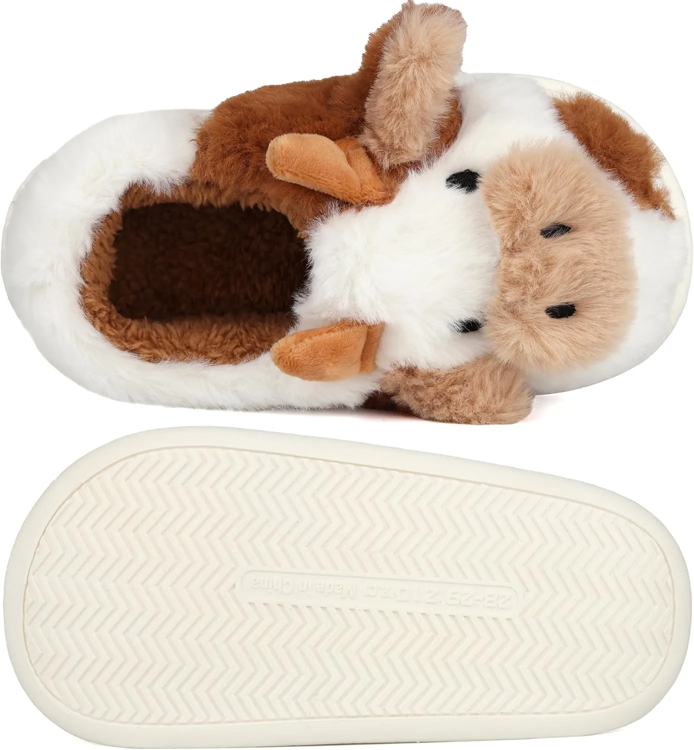Kids Cow Slippers - Toddler Boys & Girls Soft Plush Animal Slippers - Winter Comfy Warm Fuzzy Memory Foam Non-slip Indoor/Outdoor Shoes