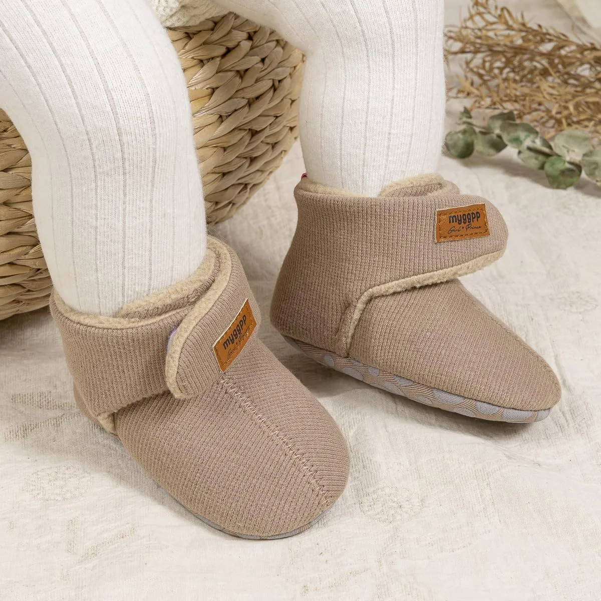 KIDSUN Infant Baby Boy Girl Cozy Fleece Bootie Newborn Stay On Slipper Winter Warm Gripper Non-Slip Crib Shoes