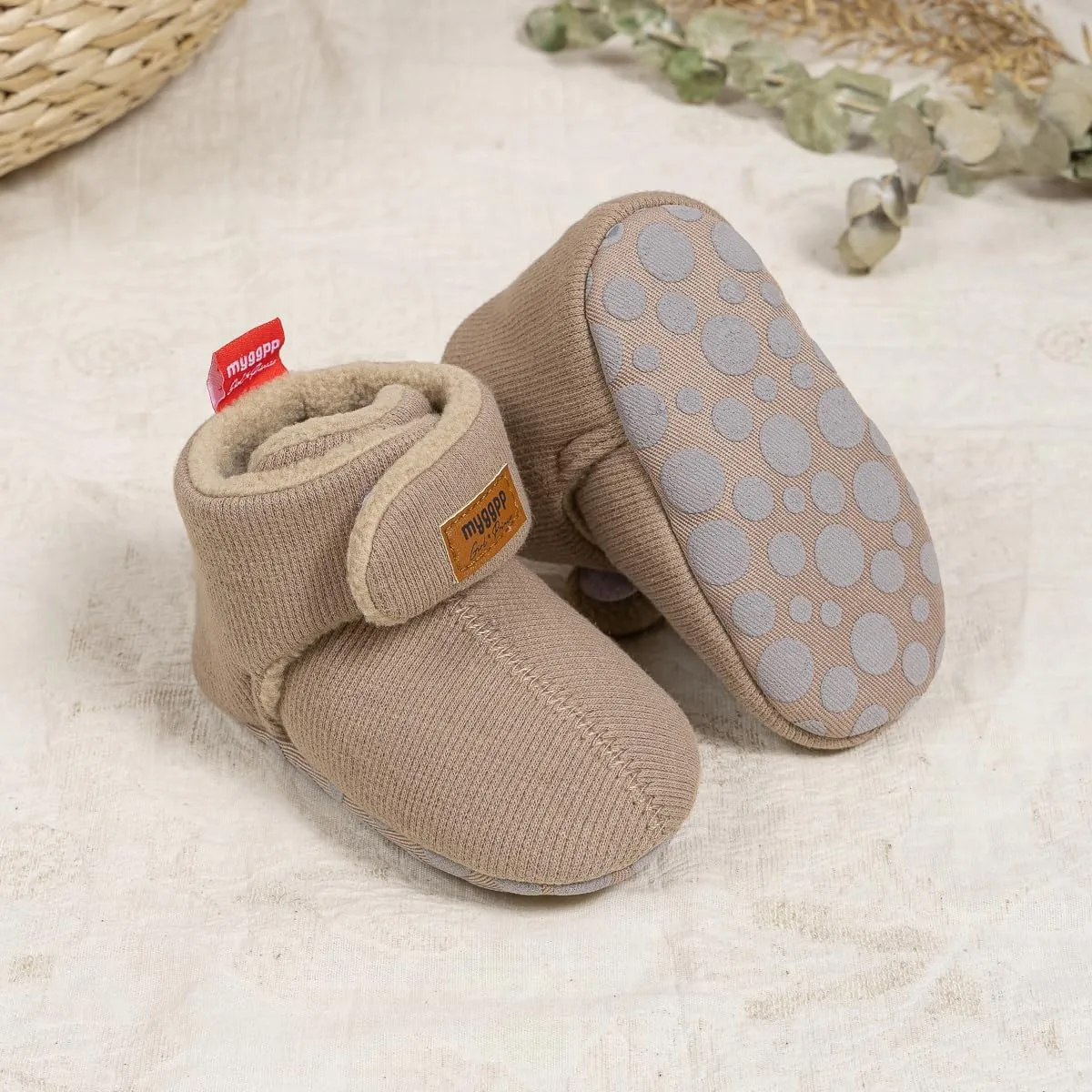 KIDSUN Infant Baby Boy Girl Cozy Fleece Bootie Newborn Stay On Slipper Winter Warm Gripper Non-Slip Crib Shoes